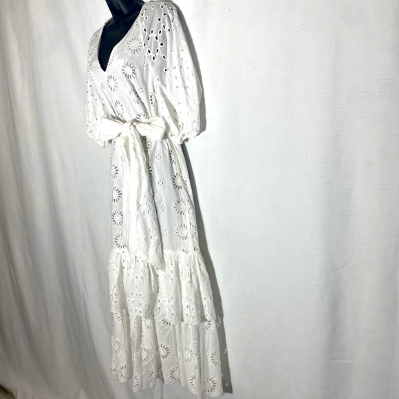 ZARA BELTED EMBROIDERED MIDI DRESS OYSTER WHITE SIZE S - Picture 12 of 15